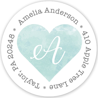Sea Watercolor Heart Round Address Labels